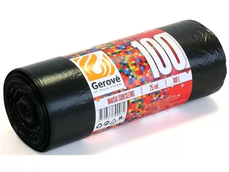 Šiukšlių maišai, juodos spalvos, 100L / 25 vnt